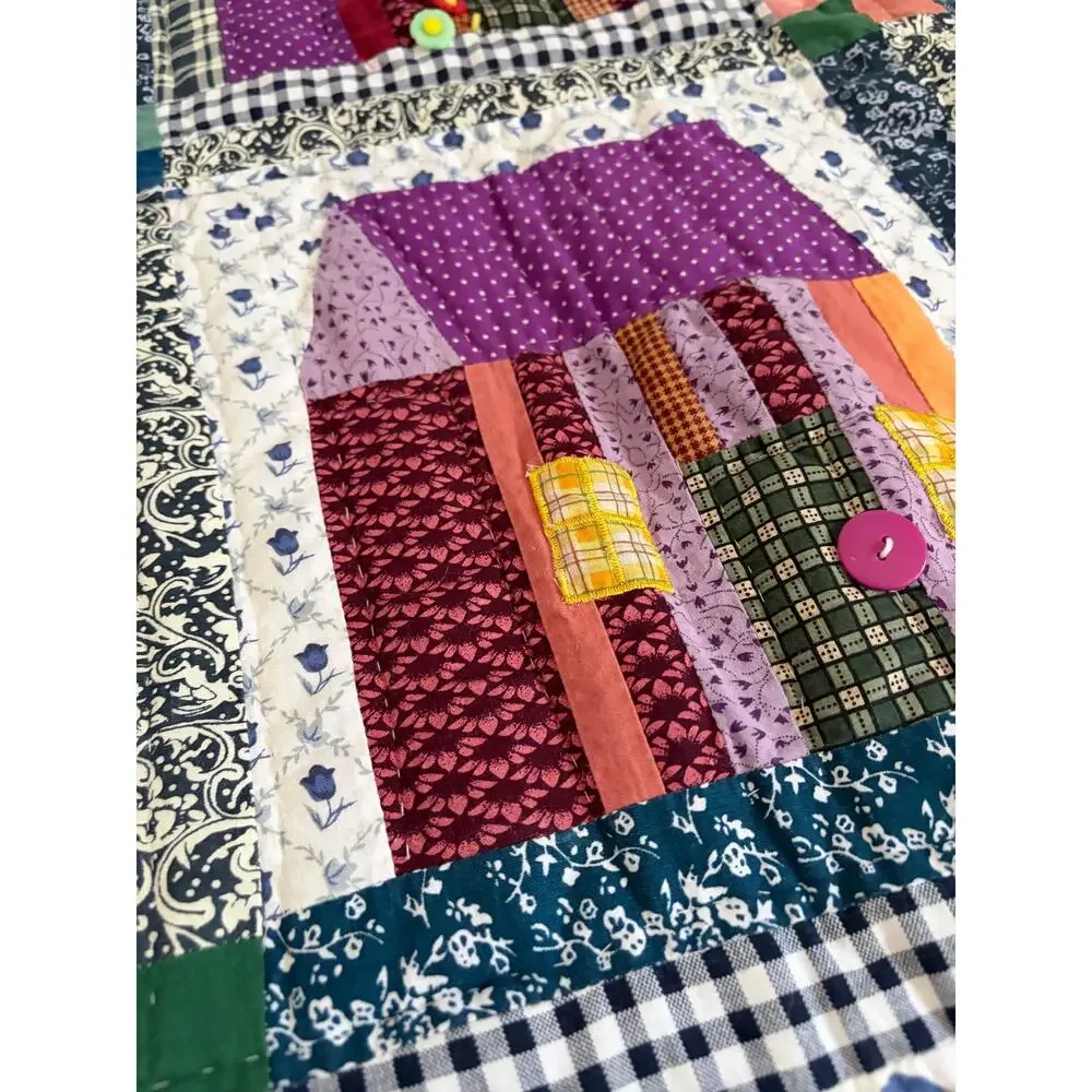 Vintage Handmade Little House Quilt 2000 Village Hand Stitched 48